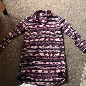 NWOT Womens Lands End Festive Patterned Long Sleeve Fleece Tunic